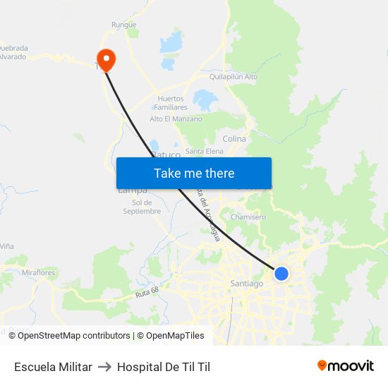Escuela Militar to Hospital De Til Til map