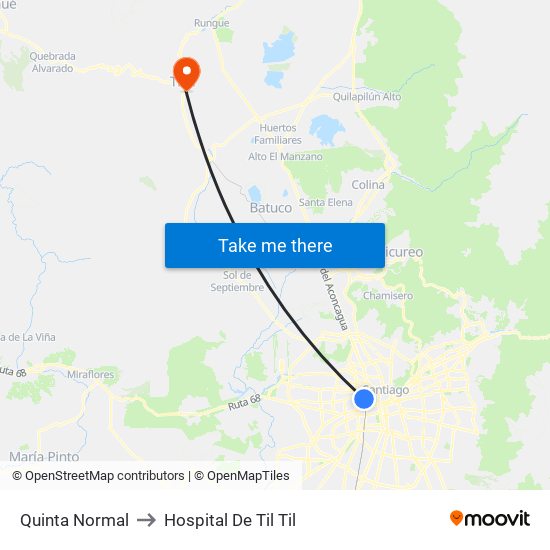 Quinta Normal to Hospital De Til Til map