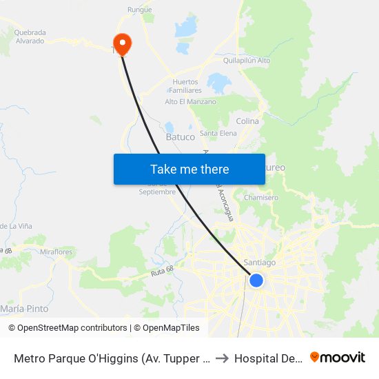 Metro Parque O'Higgins (Av. Tupper Esq. Av. Viel) to Hospital De Til Til map