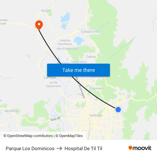 Parque Los Dominicos to Hospital De Til Til map