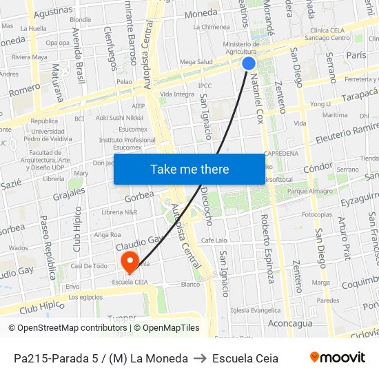 Pa215-Parada 5 / (M) La Moneda to Escuela Ceia map