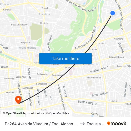 Pc264-Avenida Vitacura / Esq. Alonso De Córdova to Escuela Ceia map