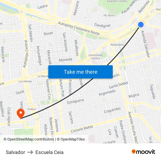 Salvador to Escuela Ceia map