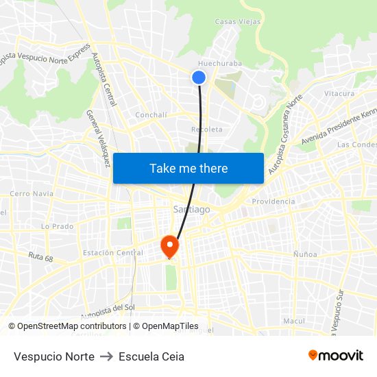 Vespucio Norte to Escuela Ceia map