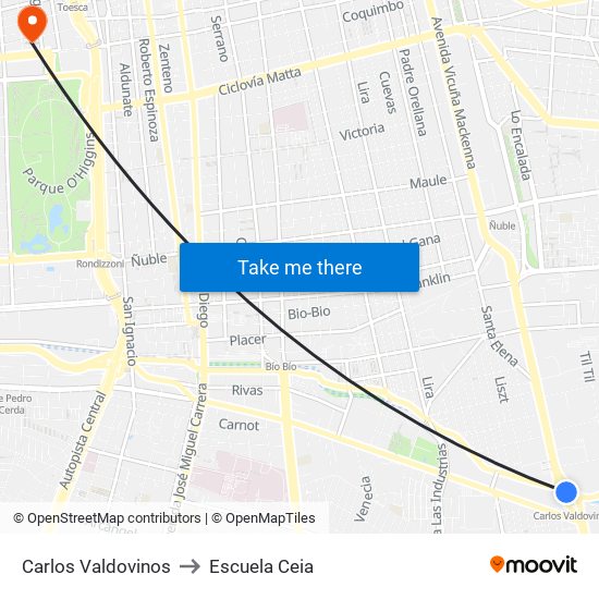 Carlos Valdovinos to Escuela Ceia map