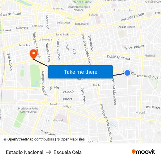 Estadio Nacional to Escuela Ceia map