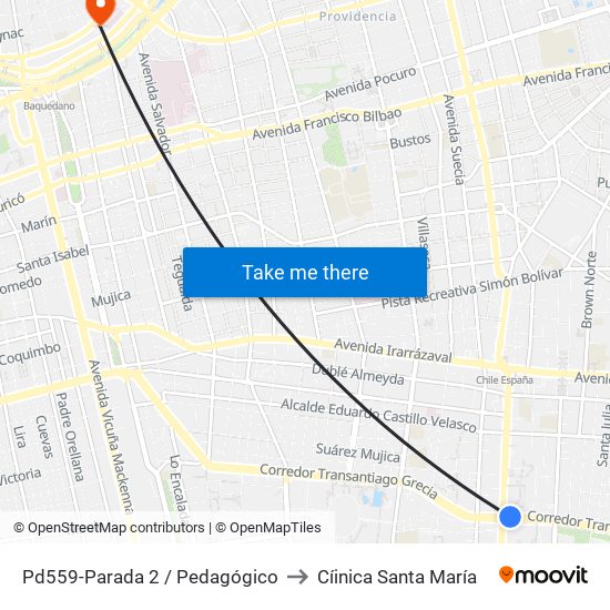 Pd559-Parada 2 / Pedagógico to Cíinica Santa María map