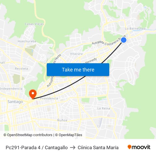 Pc291-Parada 4 / Cantagallo to Cíinica Santa María map