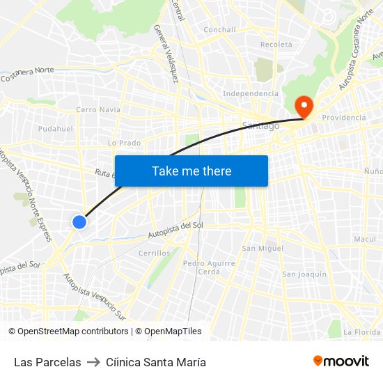 Las Parcelas to Cíinica Santa María map