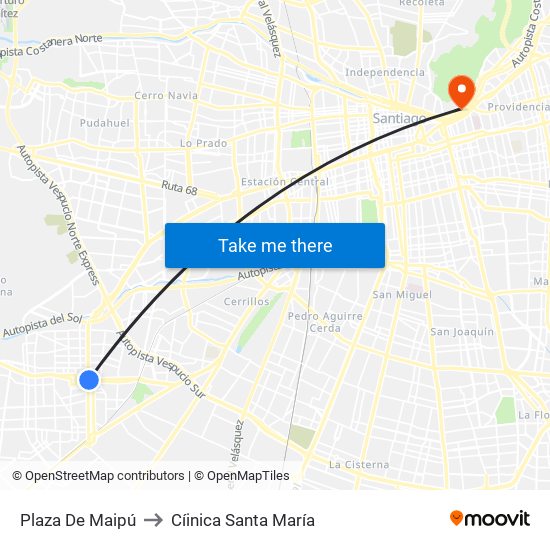 Plaza De Maipú to Cíinica Santa María map