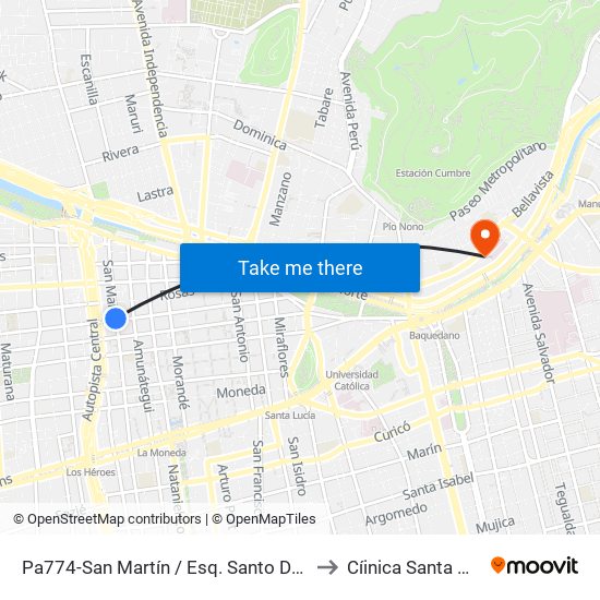 Pa774-San Martín / Esq. Santo Domingo to Cíinica Santa María map