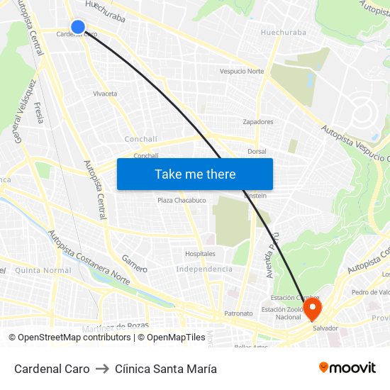 Cardenal Caro to Cíinica Santa María map