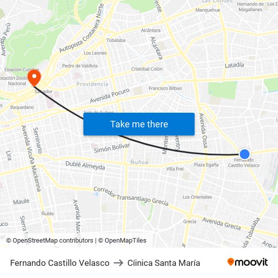 Fernando Castillo Velasco to Cíinica Santa María map