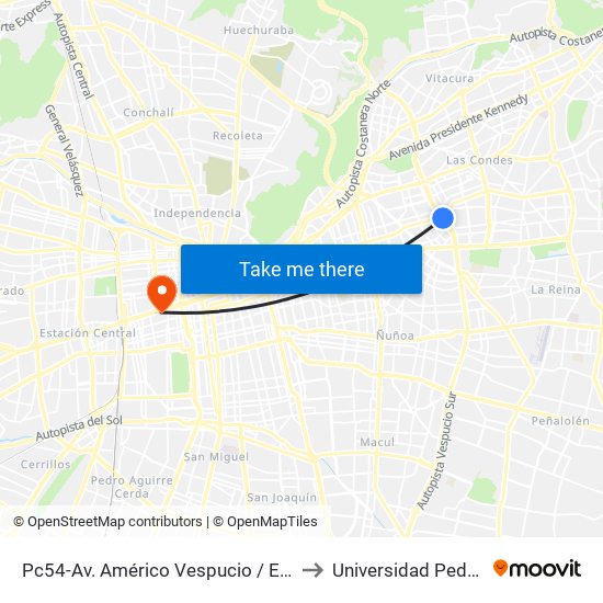 Pc54-Av. Américo Vespucio / Esq. Av. Cristóbal Colón to Universidad Pedro De Valdivia map