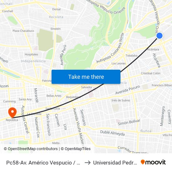 Pc58-Av. Américo Vespucio / Esq. Av. Pdte. Riesco to Universidad Pedro De Valdivia map