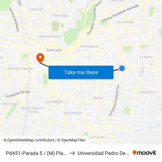 Pd451-Parada 5 / (M) Plaza Egaña to Universidad Pedro De Valdivia map