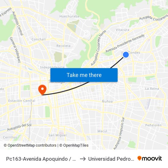 Pc163-Avenida Apoquindo / Esq. La Capitanía to Universidad Pedro De Valdivia map