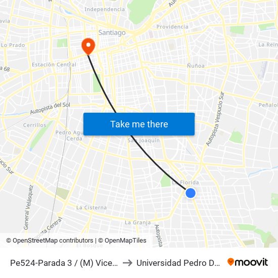 Pe524-Parada 3 / (M) Vicente Valdés to Universidad Pedro De Valdivia map