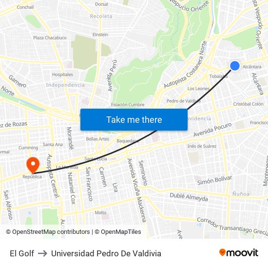 El Golf to Universidad Pedro De Valdivia map