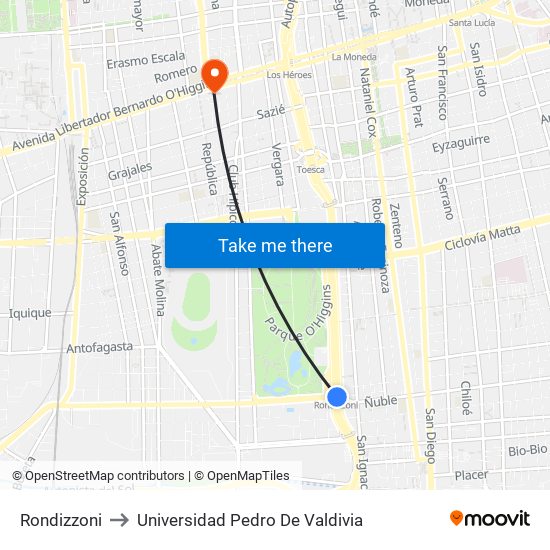 Rondizzoni to Universidad Pedro De Valdivia map