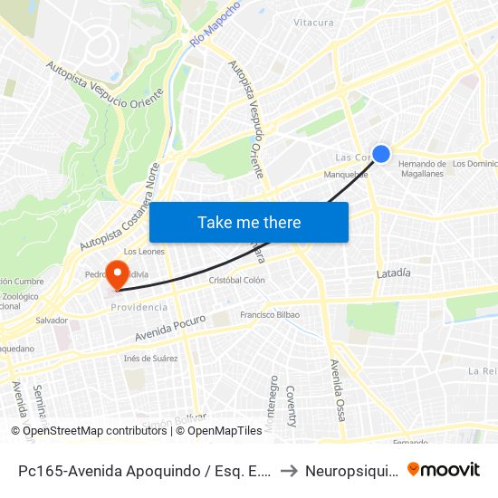 Pc165-Avenida Apoquindo / Esq. E. Dell'Orto to Neuropsiquiatría map