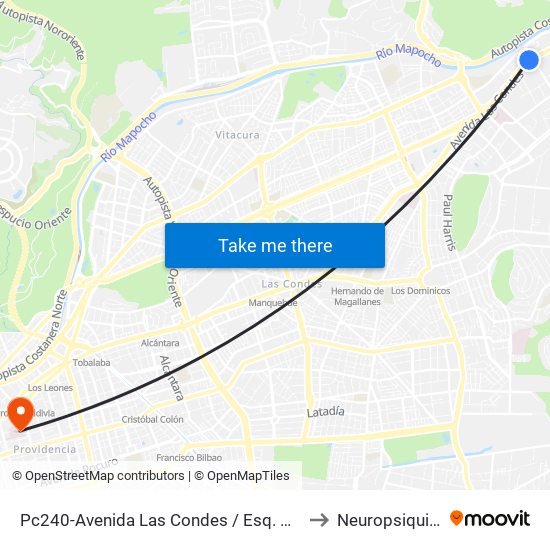 Pc240-Avenida Las Condes / Esq. Pamplona to Neuropsiquiatría map