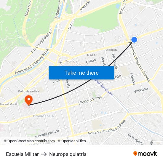 Escuela Militar to Neuropsiquiatría map