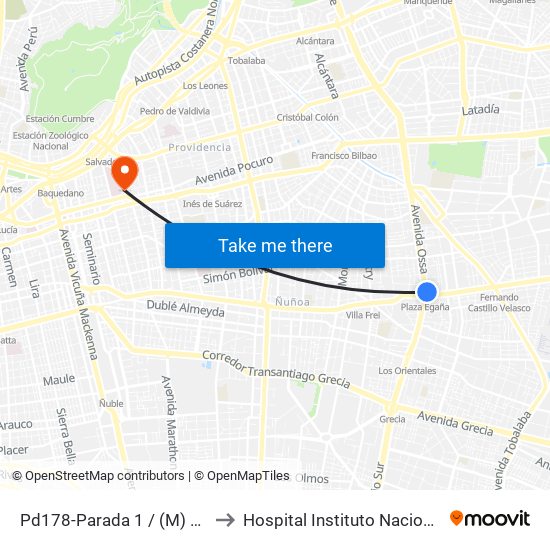 Pd178-Parada 1 / (M) Plaza Egaña to Hospital Instituto Nacional Del Tórax map