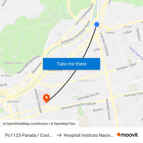 Pc1125-Parada / Costanera Center to Hospital Instituto Nacional Del Tórax map