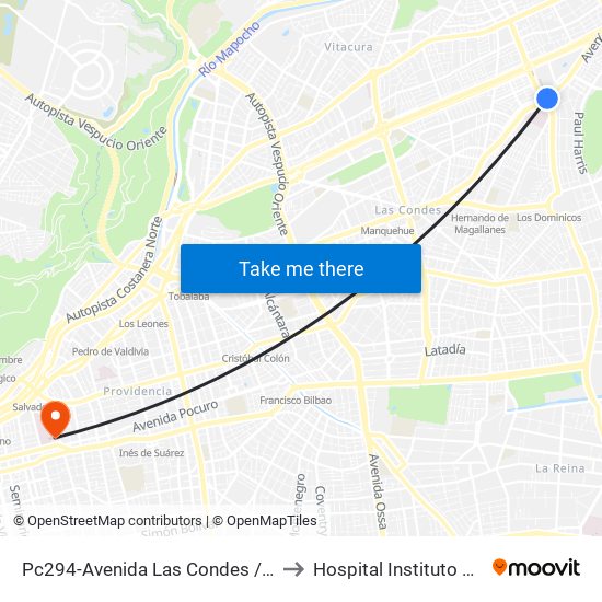 Pc294-Avenida Las Condes / Esq. Av. Padre H. Central to Hospital Instituto Nacional Del Tórax map