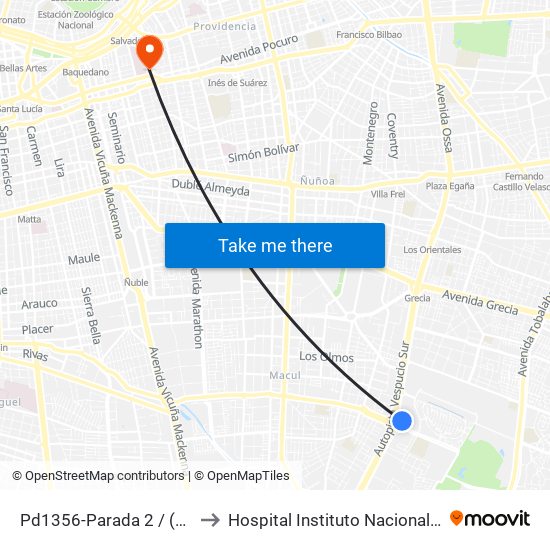 Pd1356-Parada 2 / (M) Quilín to Hospital Instituto Nacional Del Tórax map