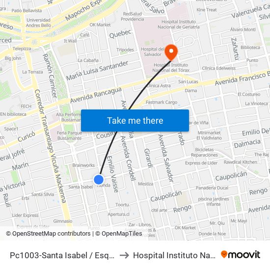 Pc1003-Santa Isabel / Esq. Avenida Seminario to Hospital Instituto Nacional Del Tórax map
