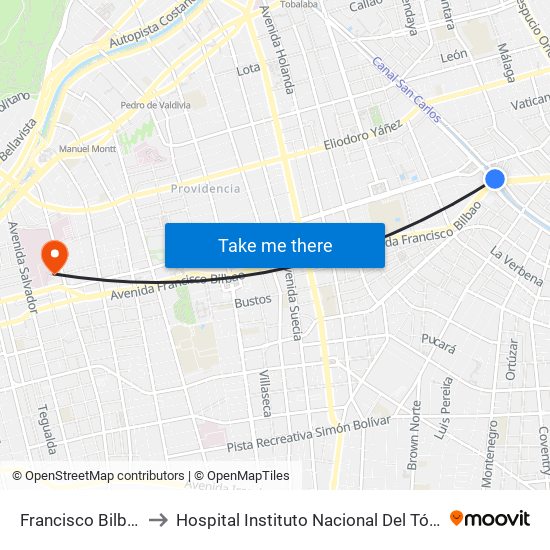 Francisco Bilbao to Hospital Instituto Nacional Del Tórax map
