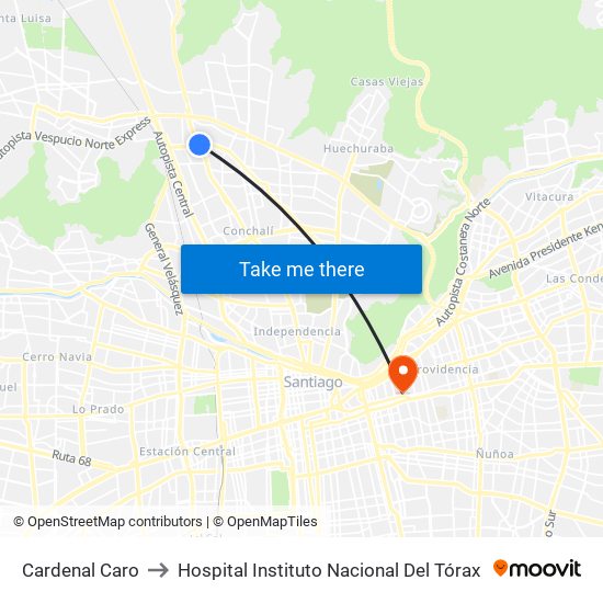Cardenal Caro to Hospital Instituto Nacional Del Tórax map