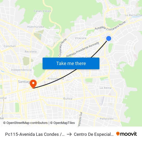 Pc115-Avenida Las Condes / Esq. Psje. Las Condes to Centro De Especialidades Médicas map
