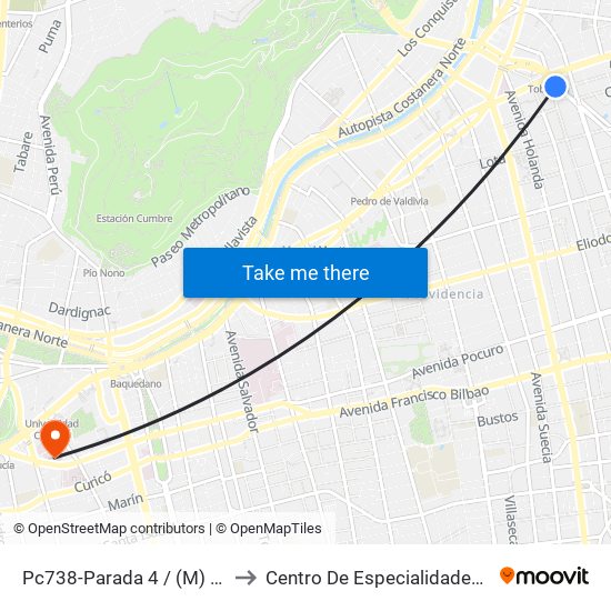 Pc738-Parada 4 / (M) Tobalaba to Centro De Especialidades Médicas map