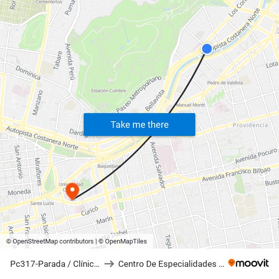 Pc317-Parada / Clínica Indisa to Centro De Especialidades Médicas map