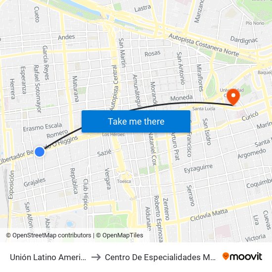 Unión Latino Americana to Centro De Especialidades Médicas map
