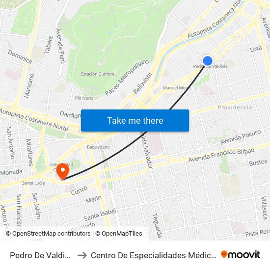 Pedro De Valdivia to Centro De Especialidades Médicas map