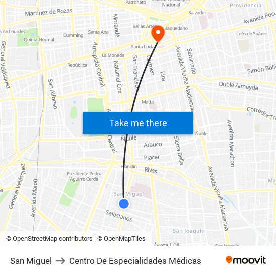 San Miguel to Centro De Especialidades Médicas map