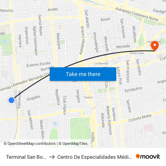 Terminal San Borja to Centro De Especialidades Médicas map