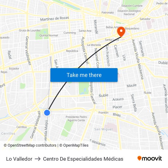 Lo Valledor to Centro De Especialidades Médicas map