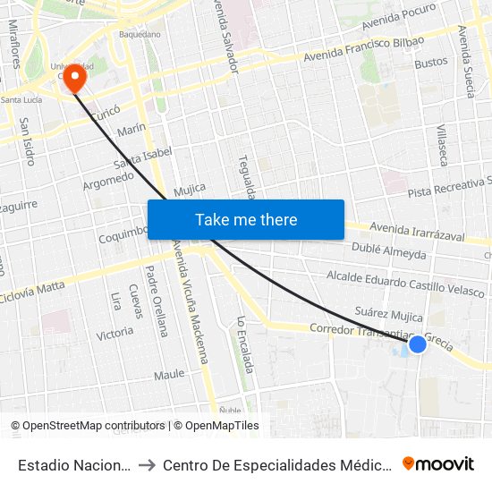 Estadio Nacional to Centro De Especialidades Médicas map