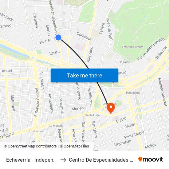 Echeverría - Independencia to Centro De Especialidades Médicas map
