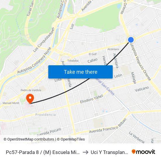 Pc57-Parada 8 / (M) Escuela Militar to Uci Y Transplantes map