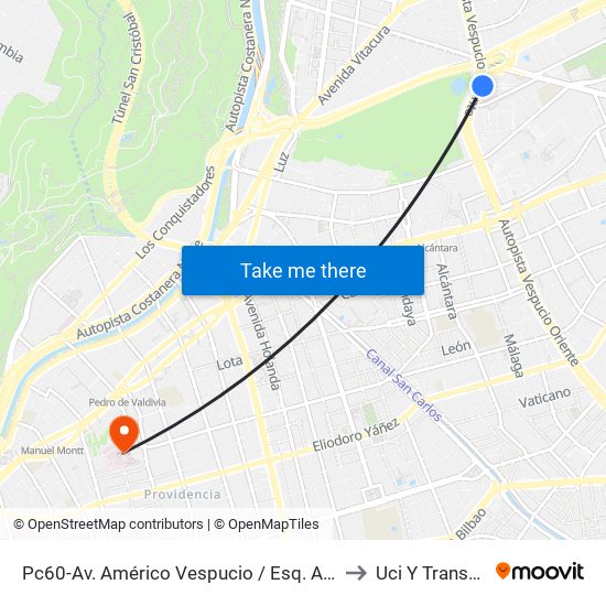 Pc60-Av. Américo Vespucio / Esq. Av. Pdte. Kennedy to Uci Y Transplantes map