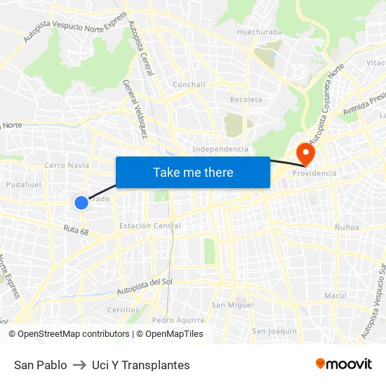 San Pablo to Uci Y Transplantes map