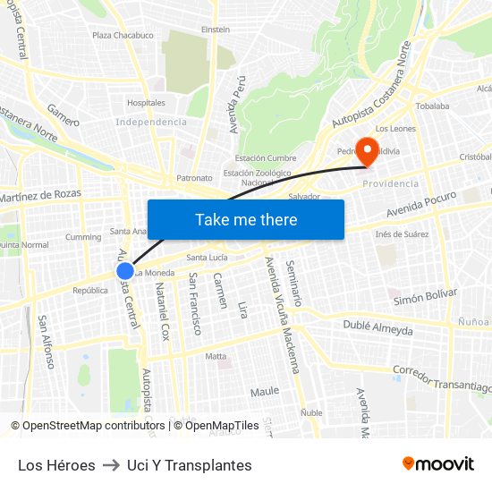 Los Héroes to Uci Y Transplantes map