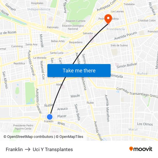 Franklin to Uci Y Transplantes map