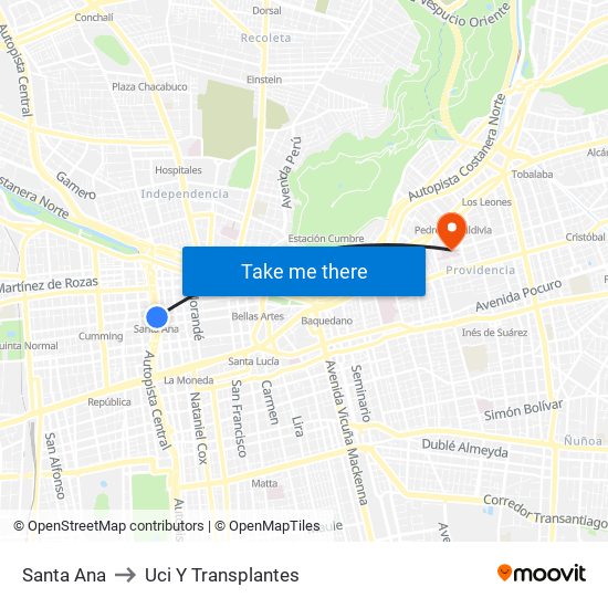 Santa Ana to Uci Y Transplantes map